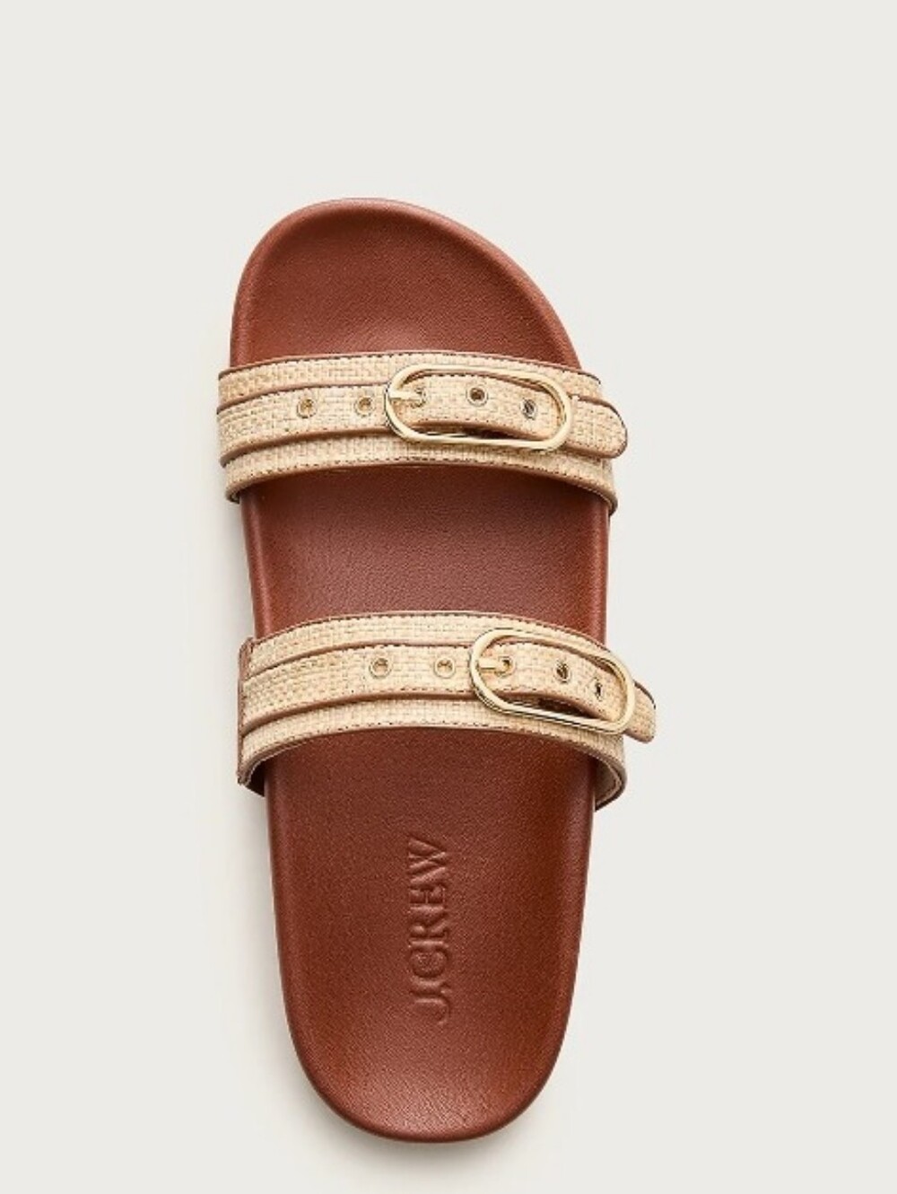 J. Crew Kira Buckle Sandals in Faux Raffia - English Saddle Natural